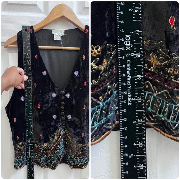 Vintage Together! Mixed Media Colorful Embroidered Detail Dark Boho Vest Small - Picture 10 of 14